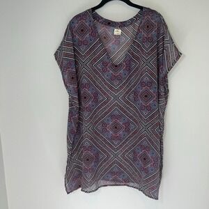 O'Neill Women's Tunic Top Swim Cover Up Diamond Print Sheer Lightweight Size L‎